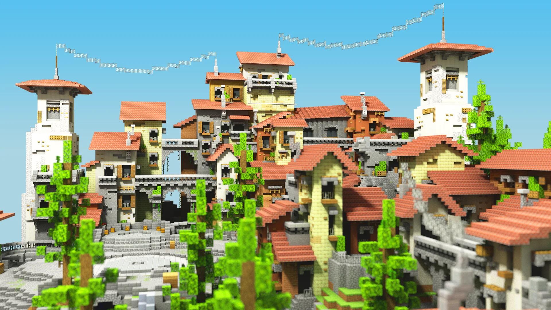 Mediterranean town spawn — Minecraft build by Ovout